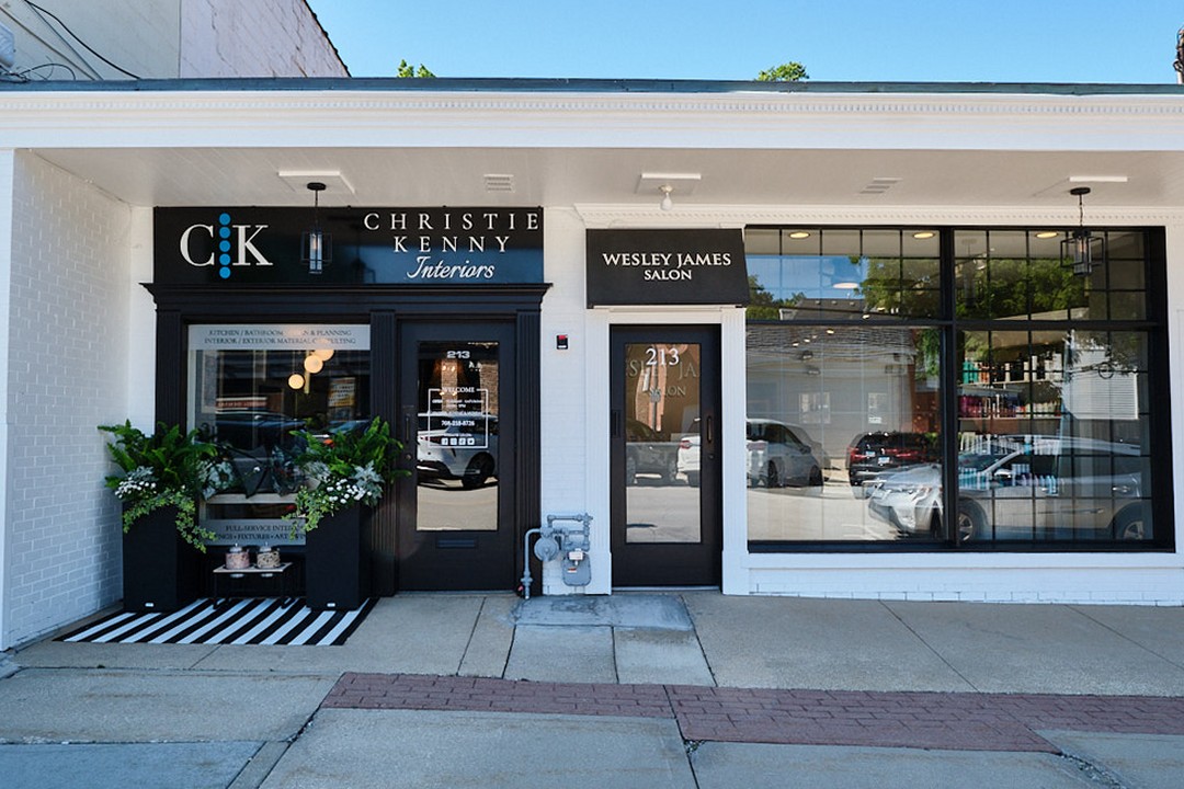 Wesley James Salon storefront on Burlington Avenue, straight on