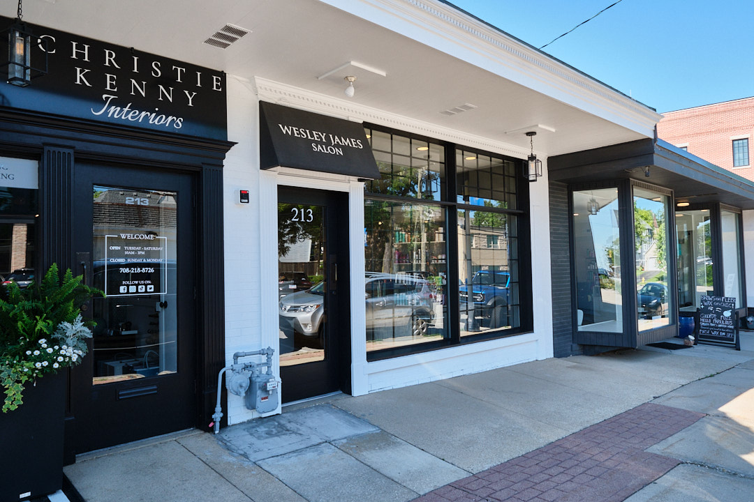 Wesley James Salon storefront at 213 Burlington Avenue, Clarendon Hills